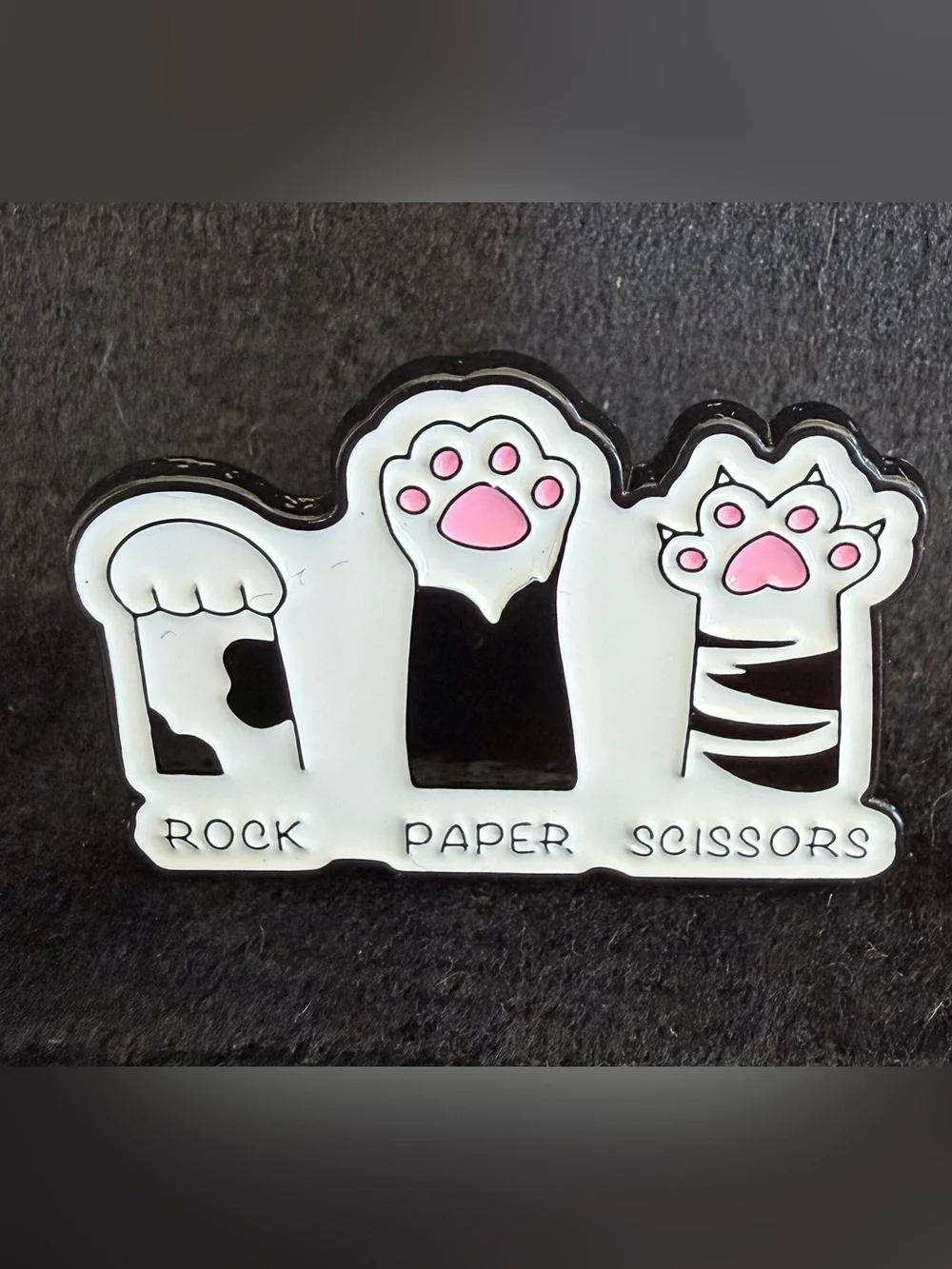 Cute Cat Paw Rock Paper Scissors Enamel Pin - White & Pink